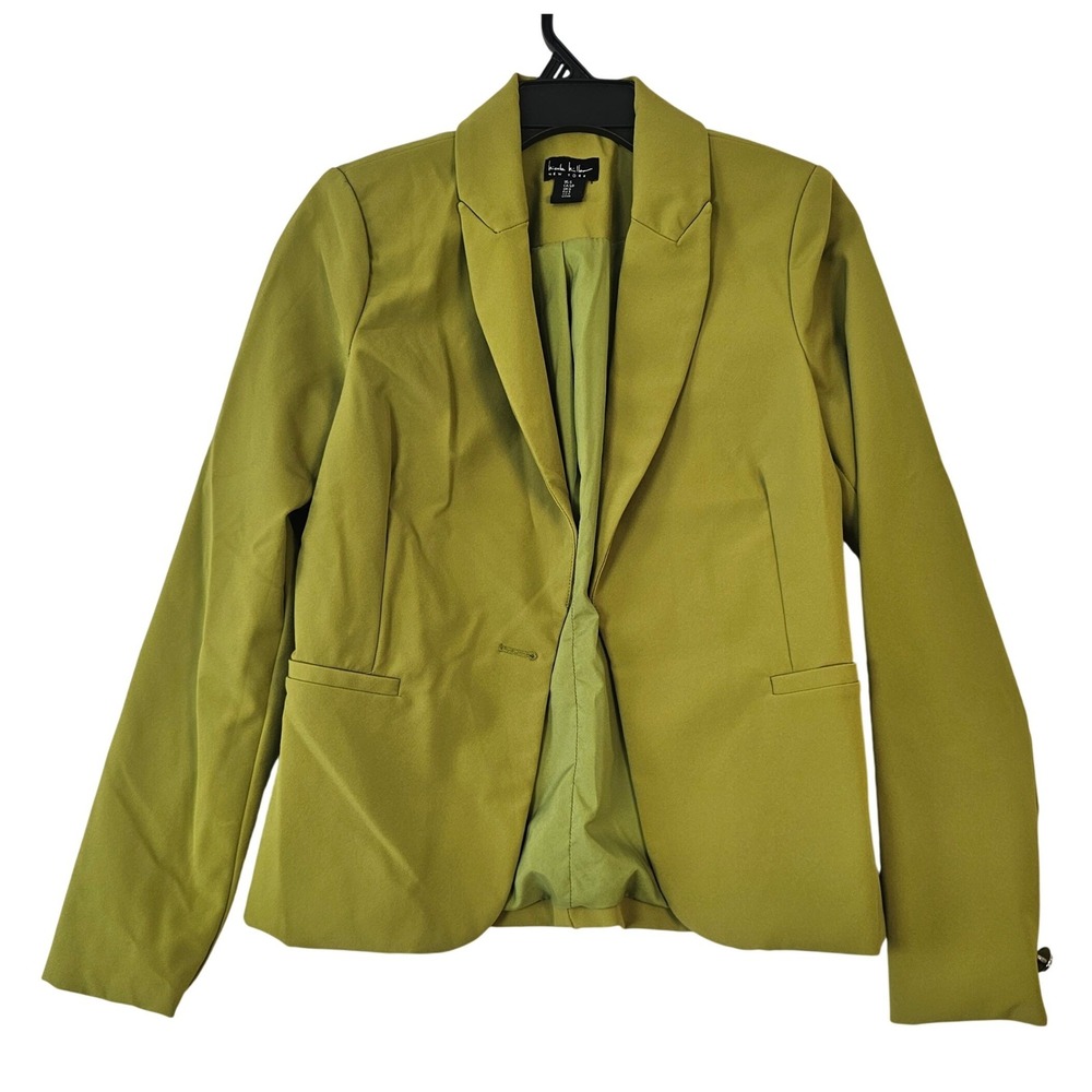 Nicole Miller New York Blazer Olive Green Single Button Notch Lapel Womens Small